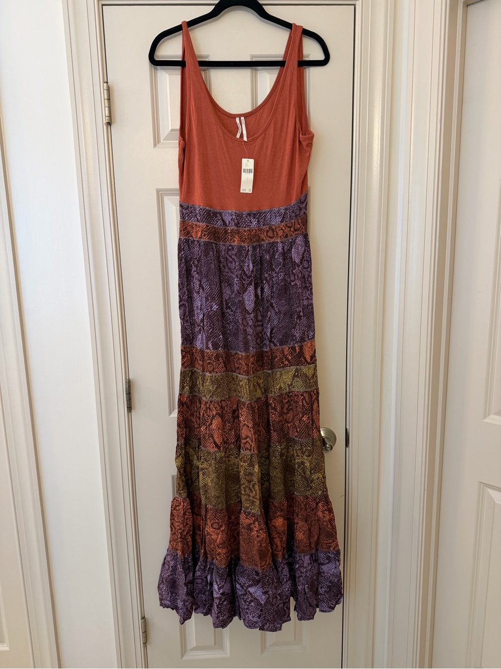 NWT Large Anthropologie Colima Tiered Boho Maxi Dress in Rust, Purple & Olive